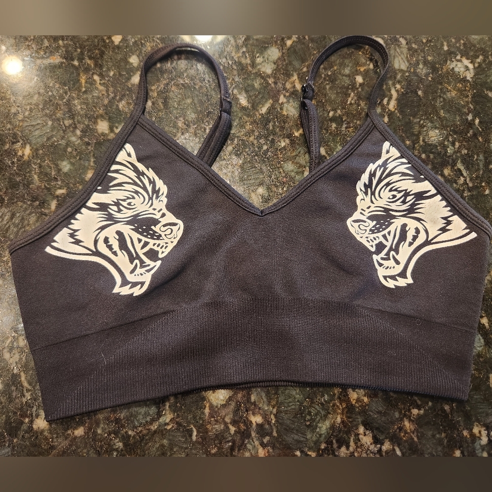 Darc Sport Black Sports Bra with White Wolf Prints